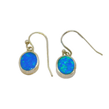 Pair of Sterling Silver Oval Greek Opal Hook Drop Earrings Modern c1990