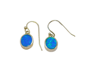 Pair of Sterling Silver Oval Greek Opal Hook Drop Earrings Modern c1990