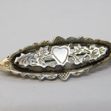 Sterling Silver Ivy Leaf Heart Form Brooch Pin Antique 1913 Birmingham