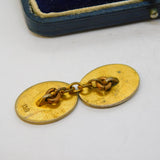 Victorian Boxed Yellow Metal Enamel Crested Cufflinks Antique c1890