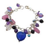 Chunky Sterling Silver Glass Set Charm Bracelet Vintage c1990s