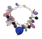Chunky Sterling Silver Glass Set Charm Bracelet Vintage c1990s