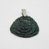 Sterling Silver & Carved Nephrite Jade Floral Drop Pendant Vintage c1970