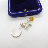 Sterling Silver Cat on the Lampost Citrine Charm Pendant Vintage c1970