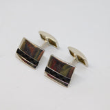 Pair Of Sterling Silver Resin Chequerboard Pattern Cufflinks Vintage c1990