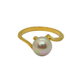 Gold On Sterling Silver Pearl Solitaire Studio Dress Ring Modern c1990 Size K