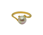 Gold On Sterling Silver Pearl Solitaire Studio Dress Ring Modern c1990 Size K