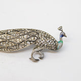 20th Century Sterling Silver, Enamel & Paste Set Peacock Brooch Antique c1930s