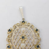 Sterling Silver, Topaz & Pearl Antique Style Floral Drop Pendant Vintage