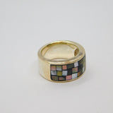 Sterling Silver Mosaic Shell Wide Band Dress Ring Modern c2000 Size L
