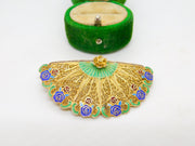 Chinese Export Sterling Silver Gilt Enamel Filigree Fan Brooch Vintage c1950