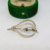 Sterling Silver & Blue Topaz Floral Spray Brooch Vintage c1970