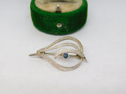 Sterling Silver & Blue Topaz Floral Spray Brooch Vintage c1970