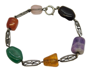 Sterling Silver Multi-Gem Set Bracelet Vintage c1970 Amber, Amethyst, Agate