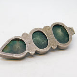Sterling Silver Mounted Large Green Hardstone Drop Pendant Vintage c1970s