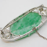 20th Century 9ct White Gold, Diamond & Carved Jade Floral Brooch Antique