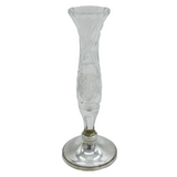Sterling Silver Mounted Etched Glass Floral Posy Vase Vintage 1982 Birmingham