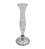 Sterling Silver Mounted Etched Glass Floral Posy Vase Vintage 1982 Birmingham