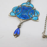 Art Nouveau Sterling Silver Enamel Lavalier Drop Pendant Necklace Antique