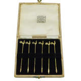 Edwardian Boxed Set of Sterling Silver Gilt Chicken Cocktail Sticks Antique