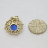 Sterling Silver Blue Enamel Cutwork Drop Pendant Vintage c1970