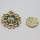 Sterling Silver Niello Enamel Palm Tree Patterned Charm Pendant Antique c1930