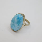 Sterling Silver Oval Natural Larimar Statement Studio Ring Vintage c1970 Size R