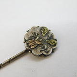 Victorian Aesthetic Movement Sterling Silver & Gold Floral Stick Pin Antique