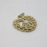 Sterling Silver "I Love You" Patterned Open Heart Charm Pendant Vintage c1970