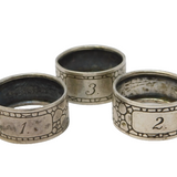 Set of 3 Small Sterling Silver Textured No. 1,2,3 Napkin Ring Vintage c1950