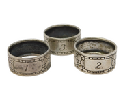 Set of 3 Small Sterling Silver Textured No. 1,2,3 Napkin Ring Vintage c1950