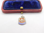 Sterling Silver and Coloured Enamel Travel Shield 'Totnes' Charm Vintage c1970