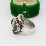 Sterling Silver Handmade Malachite & Carnelian Ring Vintage c1970 Size Q 1/2