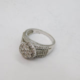 Sterling Silver CZ Cluster Centre Split Band Dress Ring Vintage c1990 Size L 1/2