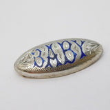 Victorian Sterling Silver Blue Enamel Baby Christening Brooch Antique c1890