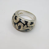 Sterling Silver Black Enamel & CZ Graduating Band Ring Vintage c1970 Size Q 1/2