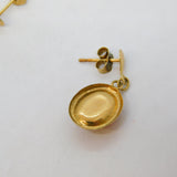 9ct Yellow Gold & Cabochon Cut Baltic Amber Stud Earrings Vintage c1980