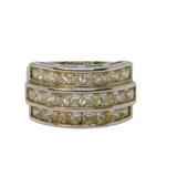 Sterling Silver Chunky Three Row Paste Set Deco Style Ring Vintage c1970 Size Q