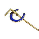 Victorian 12ct Gold & Blue Enamel Horseshoe & Crop Lucky Stick Pin Antique
