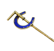 Victorian 12ct Gold & Blue Enamel Horseshoe & Crop Lucky Stick Pin Antique