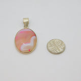 Sterling Silver Pale Pink Banded Agate Oval Charm Pendant Vintage c1970s