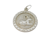Sterling Silver Aries "The Ram" Horoscope Disc Pendant Vintage c1970