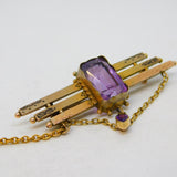 Edwardian 9ct Yellow Gold & Amethyst Lavalier Brooch Antique 1902 Birmingham