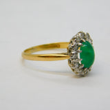 Victorian 18ct Yellow Gold, Emerald & Diamond Floral Engagement Ring Antique