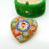 Italian Gilt Metal Micro Mosaic Heart Shaped Brooch Pin Antique c1930