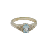 Sterling Silver Aquamarine & CZ Set Dress Band Ring Modern c1990 Size R