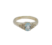 Sterling Silver Aquamarine & CZ Set Dress Band Ring Modern c1990 Size R