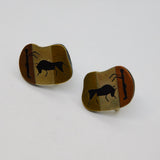 Pair of Sterling Silver Mexican Cave Painting Screwback Earrings Vintage c1970