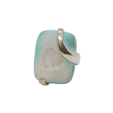 Sterling Silver Pale Blue & White Natural Stone Studio Ring Vintage c1970 Size L