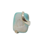 Sterling Silver Pale Blue & White Natural Stone Studio Ring Vintage c1970 Size L